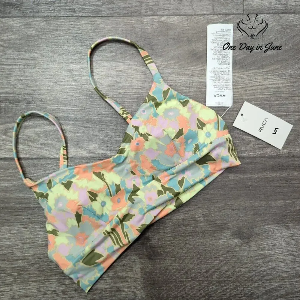 RVCA On The Road Bralette Bikini Top Floral Adjustable NWT $52 Size XS